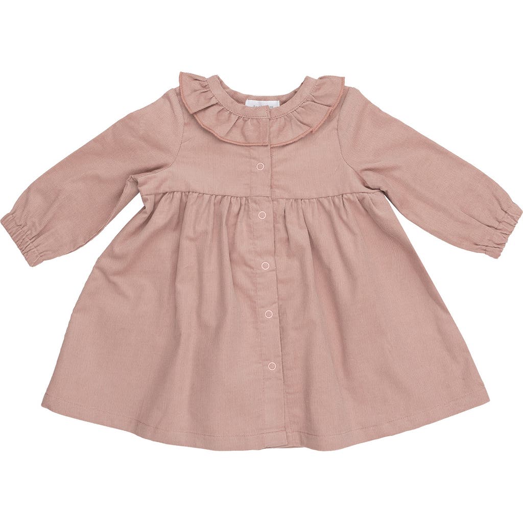 Angel Dear Ruffle Long Sleeve Corduroy Dress In Pink