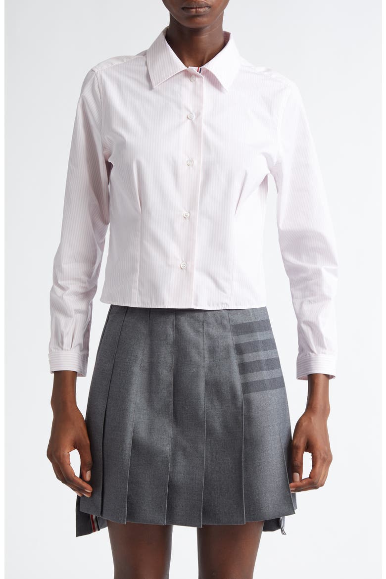 Stripe Crop Cotton Button-Up Shirt, Main, color, LIGHT PINK