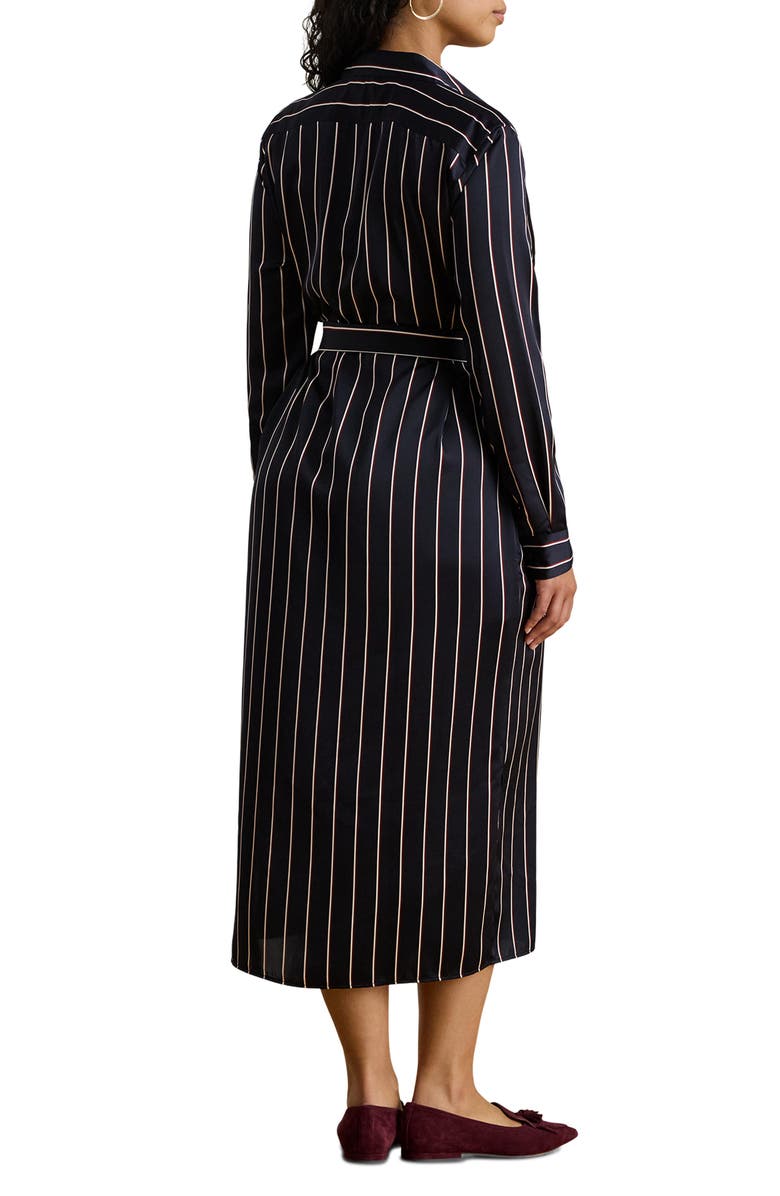 Lauren Ralph Lauren Stripe Long Sleeve Satin Charmeuse Shirtdress, Alternate, color, Navy/ Cream/ Garnet