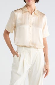 L'AGENCE Elah Short Sleeve Silk Shirt