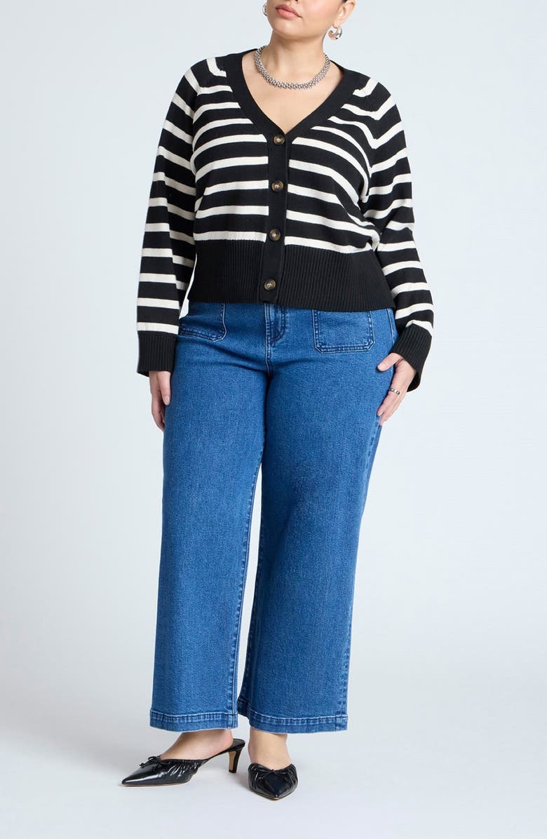 ELOQUII The Trouser Patch Pocket Ankle Wide Leg Jeans, Alternate, color, 