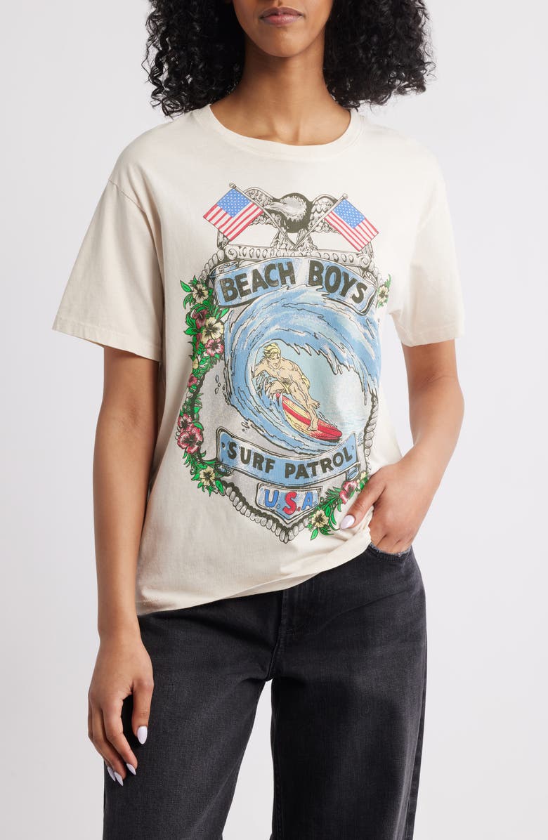Daydreamer Beach Boys Surf Patrol Cotton Graphic T-Shirt, Main, color, Dirty White