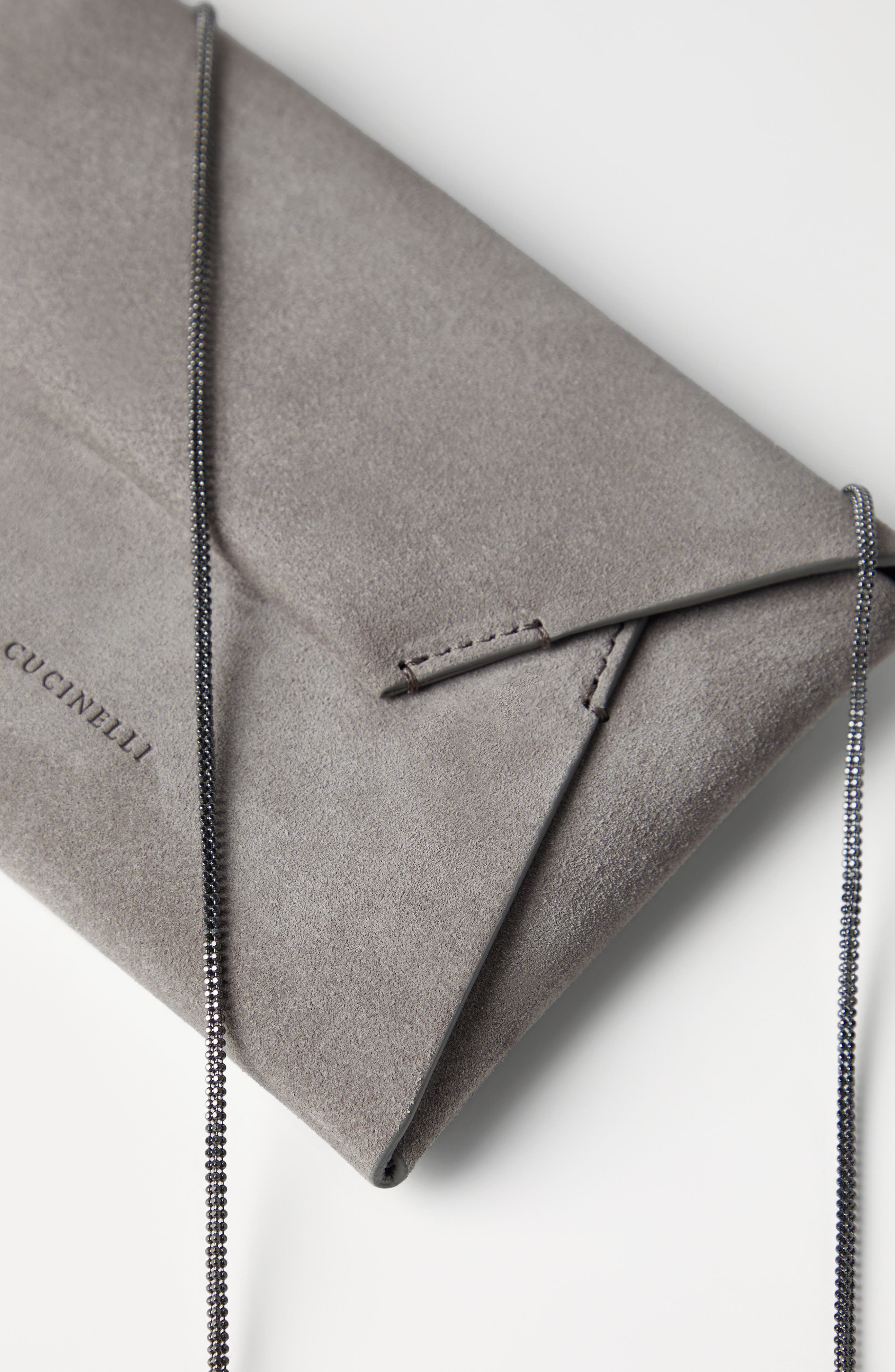 Brunello Cucinelli BC Duo pochette in suede with precious chain, Alternate, color, 