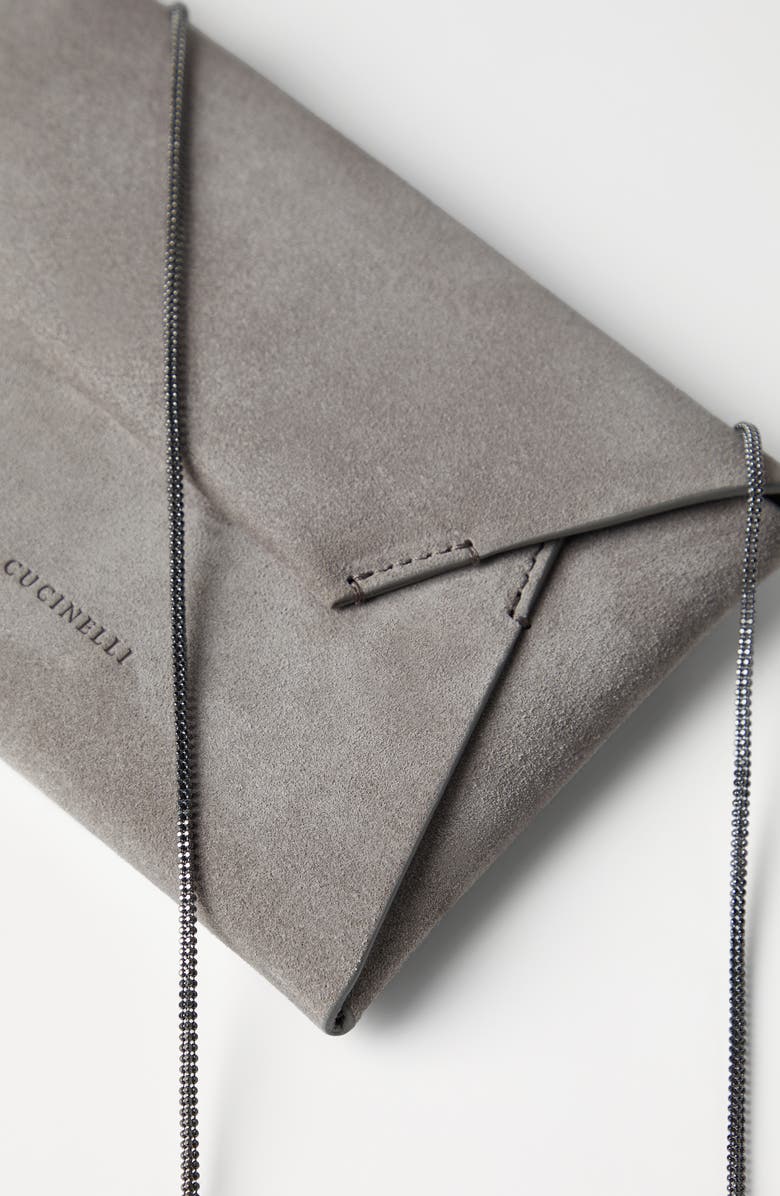 Brunello Cucinelli BC Duo pochette in suede with precious chain, Alternate, color,