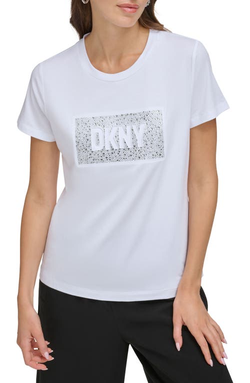 Dkny Rhinetsone Logo Graphic T-shirt In White