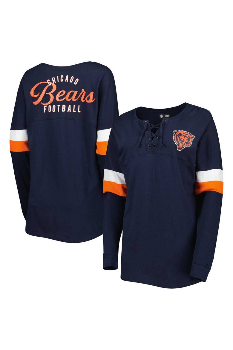 Women's New Era Navy Chicago Bears Athletic Varsity Lace-Up Long Sleeve T-Shirt, Main, color, Navy