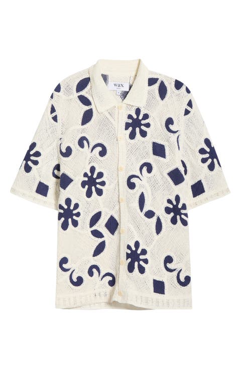 Porto Doodle Open Knit Short Sleeve Button-Up Shirt