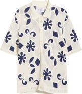 Wax London Porto Doodle Open Knit Short Sleeve Button-Up Shirt