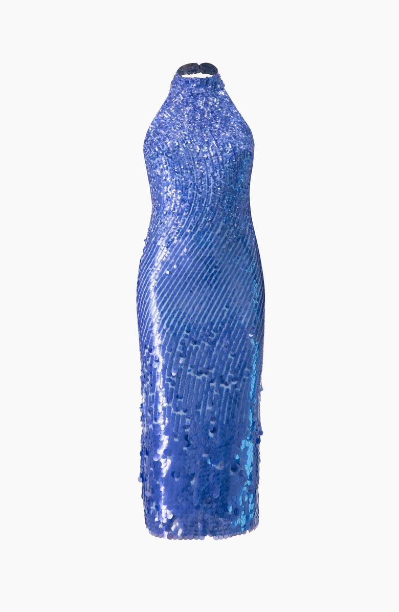 IVONNE Halter Paillette Sequin Midi Dress With Open-Back, Alternate, color, Blue