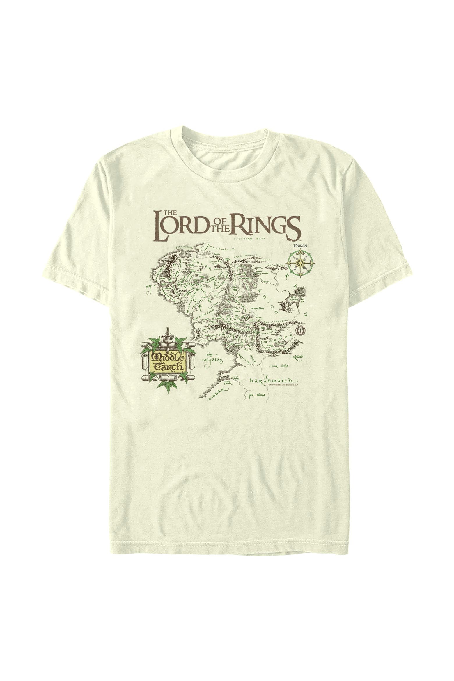 Map And Card Visual The Lord of the Rings Men's Middle Earth Map Short Sleeve Graphic T ...