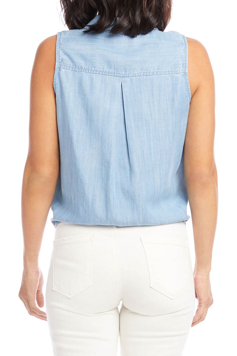 Tie Front Sleeveless Button-Up Top, Alternate, color, CHAMBRAY
