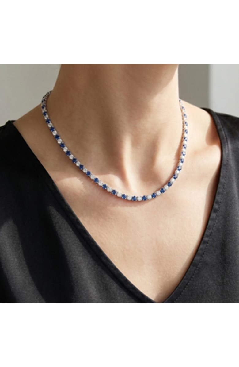 Bliss Diamond 30Ct Blue Sapphire & Diamond Tennis Necklace 14k Gold 16.5" Lab Grown, Alternate, color, Yellow Gold