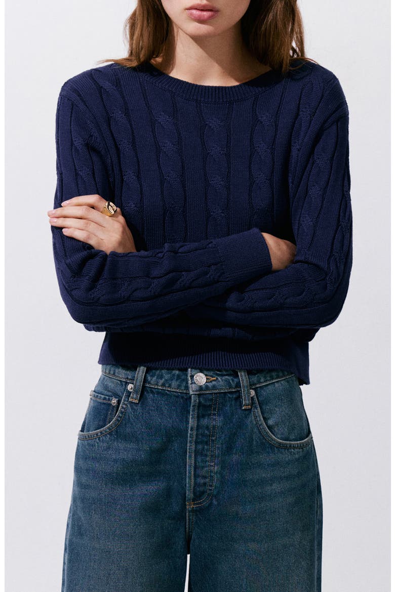 Cable Stitch Sweater, Main, color, DARK NAVY