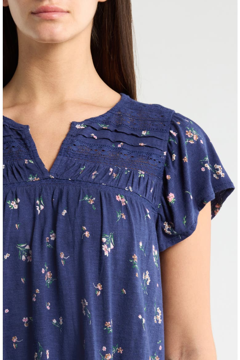 Floral Flutter Sleeve Cotton Blend Top, Alternate, color, NAVY FLORAL
