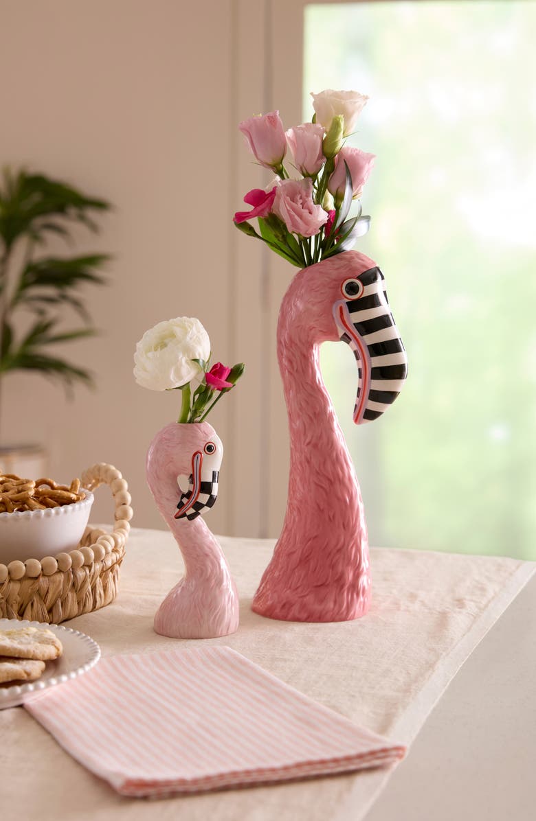 MACKENZIE CHILDS Patience Brewster Sheldon Flamingo Ceramic Bud Vase, Alternate, color, Pink