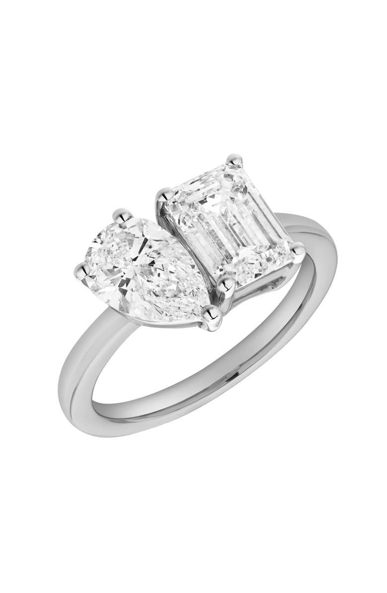 LuvMyJewelry Willow 14K Gold Toi et Moi Emerald and Pear Lab Grown Diamond Ring - 2 ct, Alternate, color, 14K White Gold