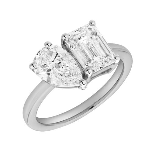 Luvmyjewelry Evermore 14k Gold Toi Et Moi Emerald And Pear Lab Grown Diamond Ring In 14k White Gold
