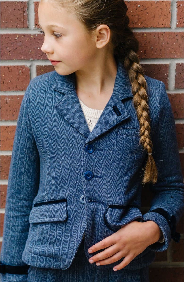 Hope & Henry Girls' Dressy Fleece Riding Blazer, Kids, Alternate, color, Navy Herringbone Fleece
