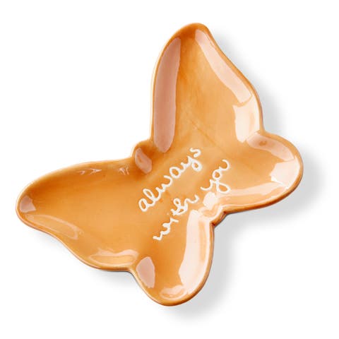 Always With You Butterfly Earthenware Trinket Dish Orange 4.75x0.5x3.75 in