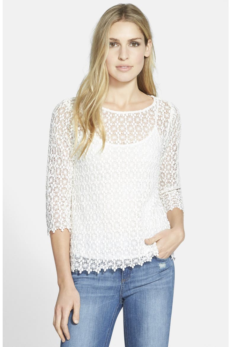 by Graham & Spencer Three-Quarter Sleeve Lace Top, Main, color, CREAM