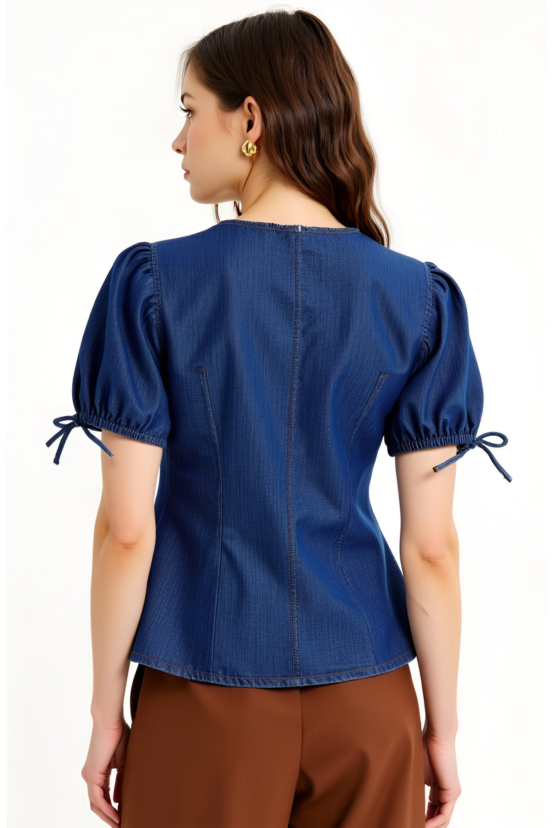 Denim Puff Sleeve Top, Alternate, color, Blue
