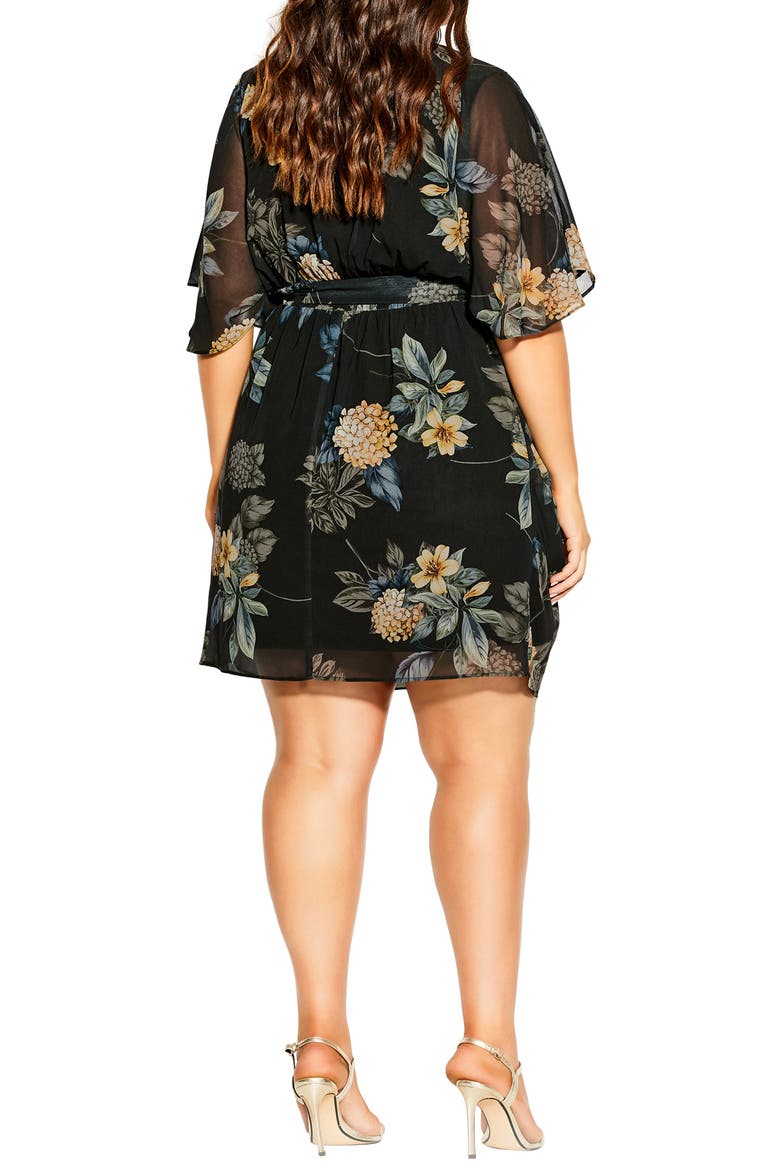 Golden Floral Faux Wrap Dress, Alternate, color, GOLDEN HYDRANGEA