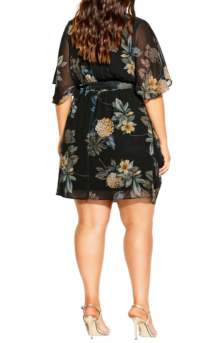 City Chic Golden Floral Faux Wrap Dress, Alternate, color, Golden Hydrangea