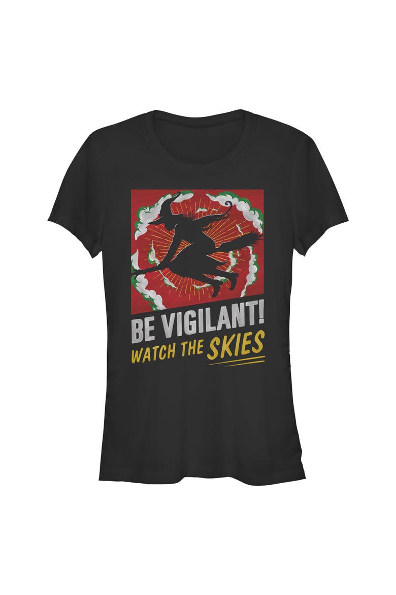 Junior's Wicked For Good Elphaba Watch the Skies  Graphic T-Shirt, Main, color, Black