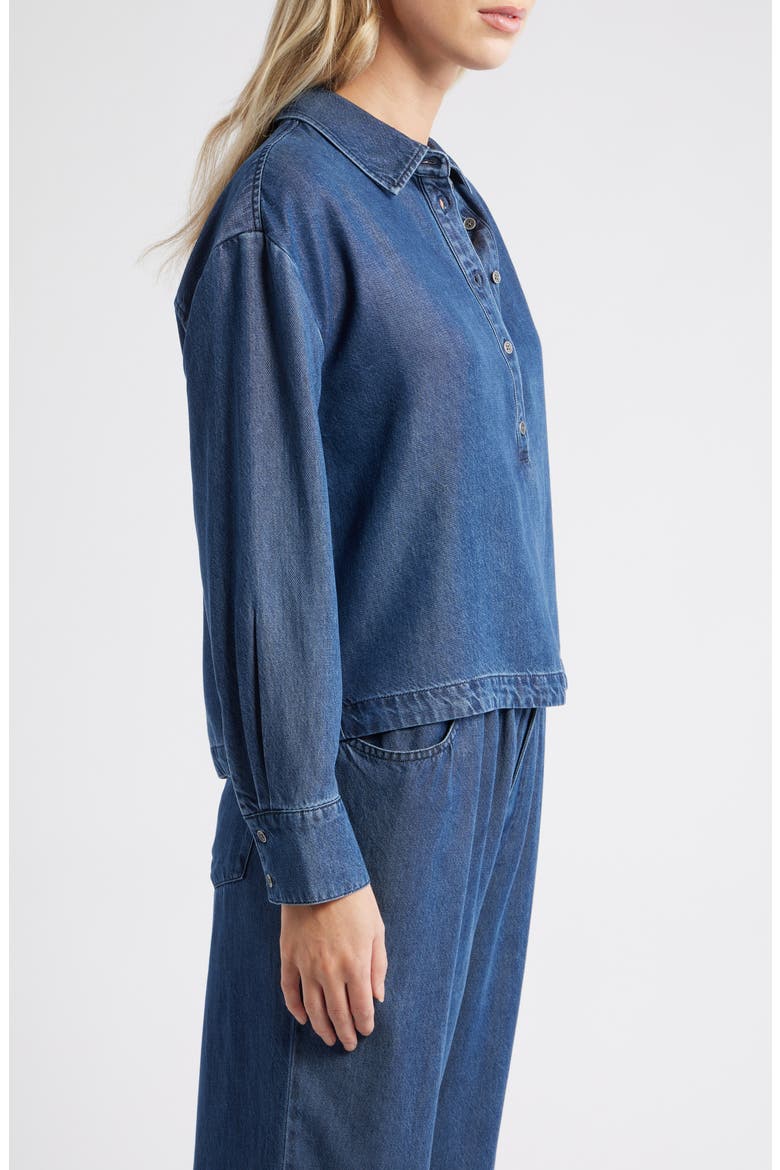 Half Placket Denim Popover Top, Alternate, color, HORIZON WASH