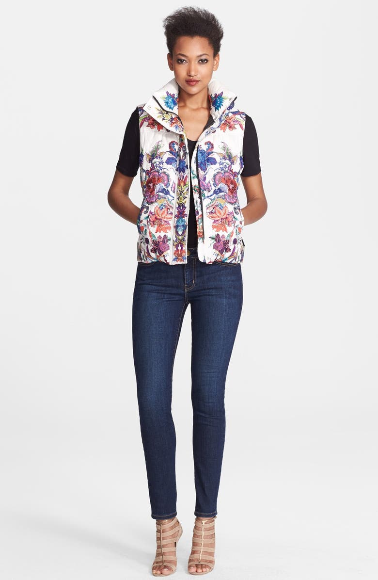 Just Cavalli Floral Print Down Puffer Vest, Alternate, color, 
