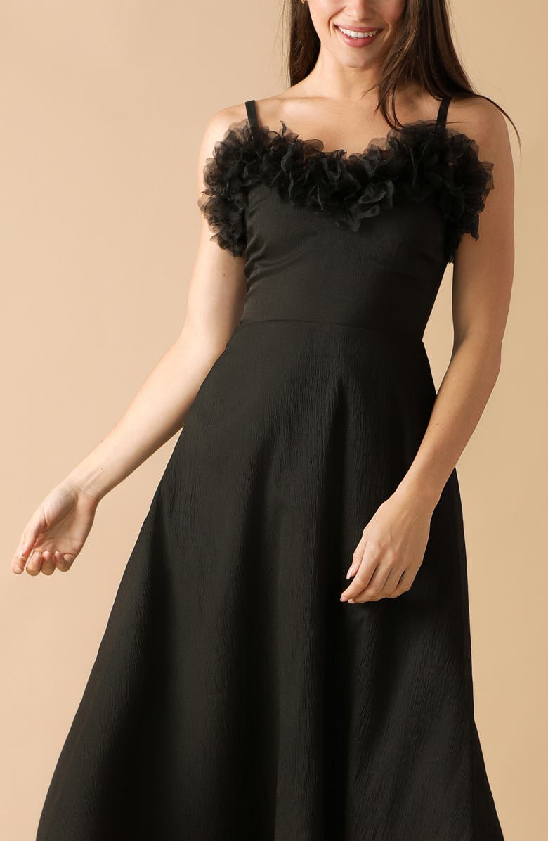 FLYING TOMATO Ruffle Midi Fit & Flare Dress, Alternate, color, Black