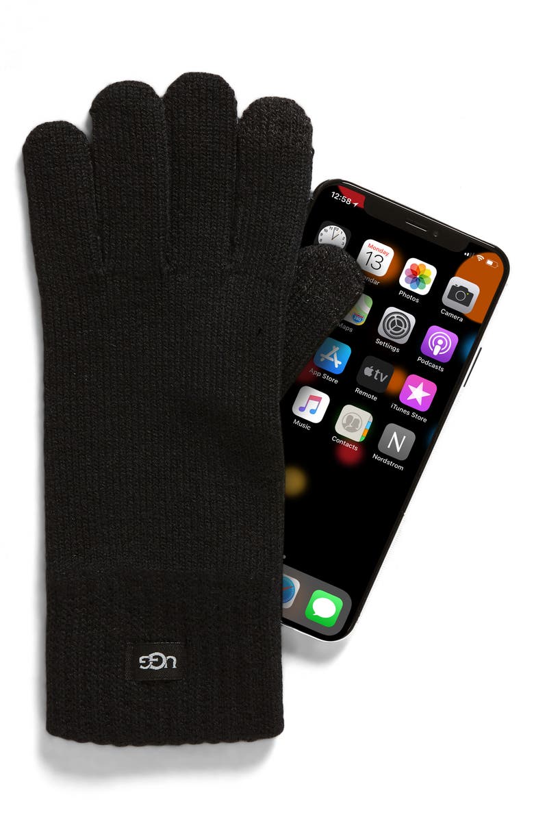 UGG<sup>®</sup> Touchscreen Compatible Knit Gloves, Alternate, color, Black