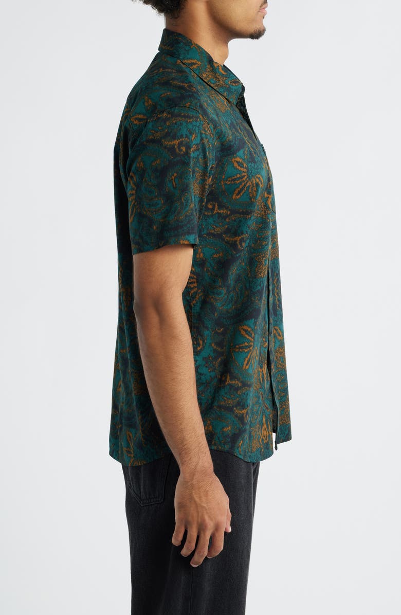 RVCA Sunup Short Sleeve Cotton Blend Button-Up Shirt, Alternate, color, Hunter Green