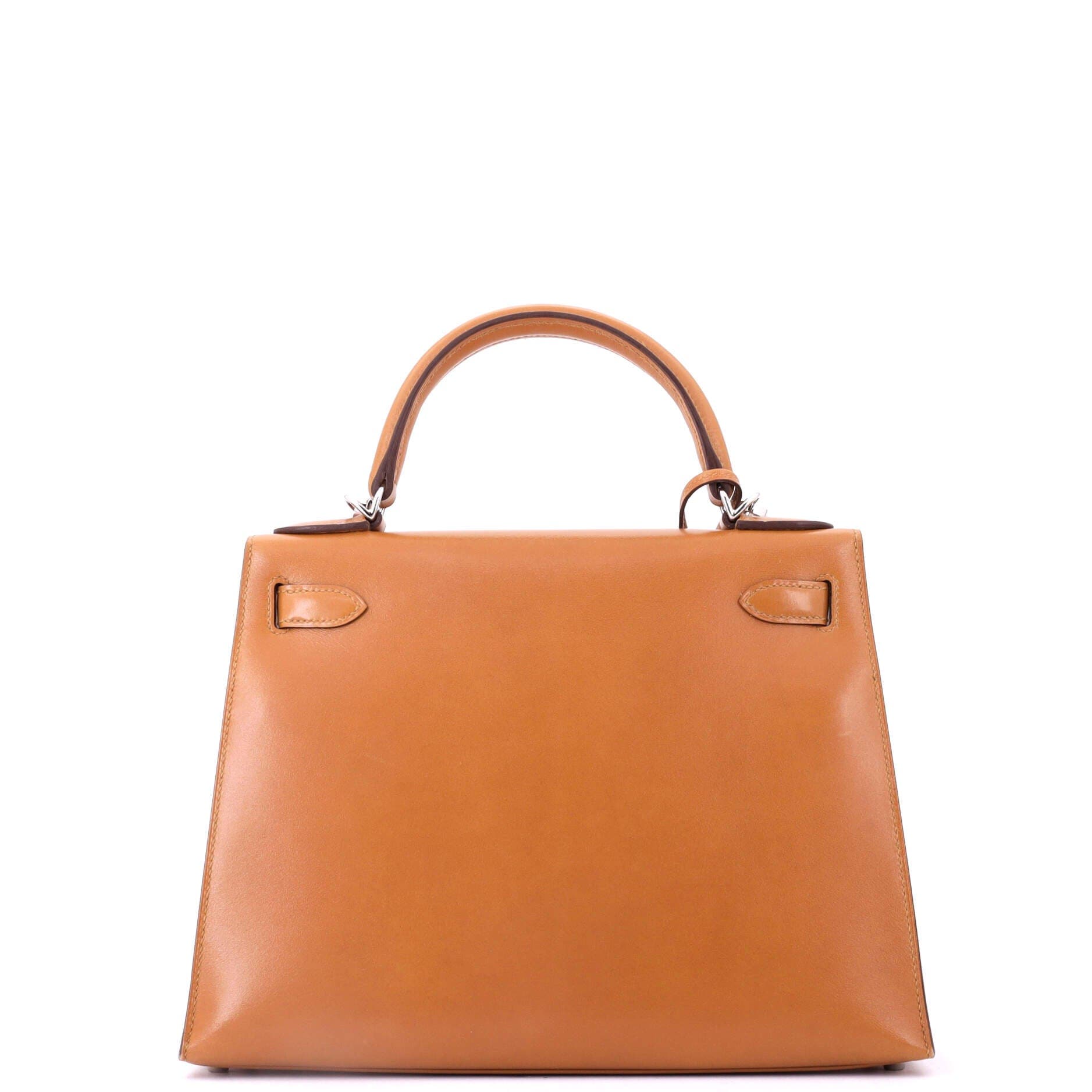 Pre-Owned Hermes Kelly Handbag Brown Box Calf with Palladium Hardware 28, Alternate, color, 