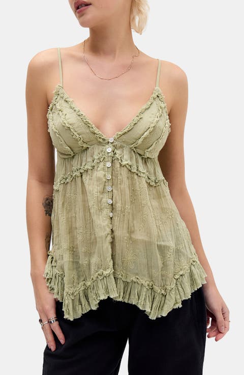 Clara Embroidered & Ruffle Trim Camisole