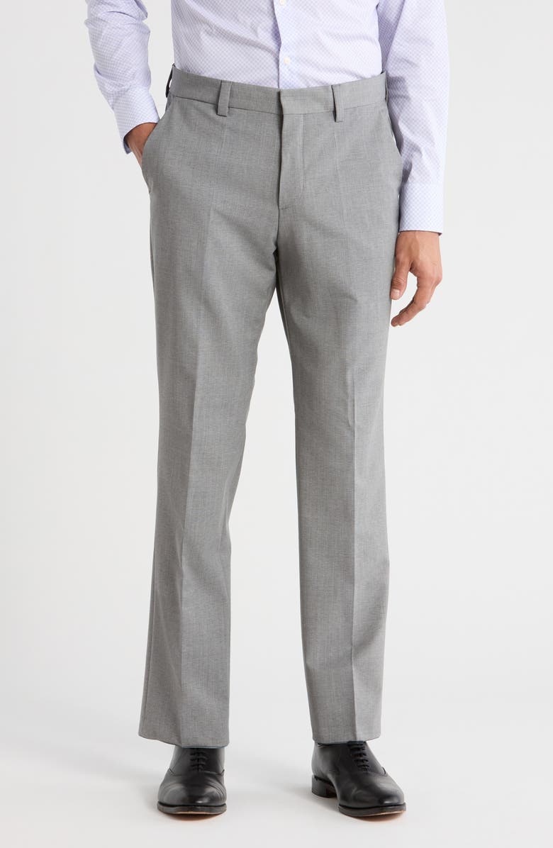 BOSS Virgin Wool Blend Flat Front Dress Pants, Main, color, Dark Grey