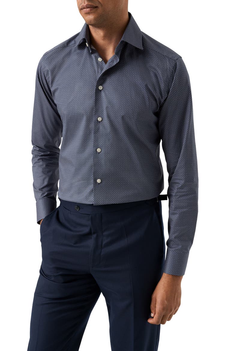Contemporary Fit Geometric Twill Button-Up Shirt, Main, color, NAVY