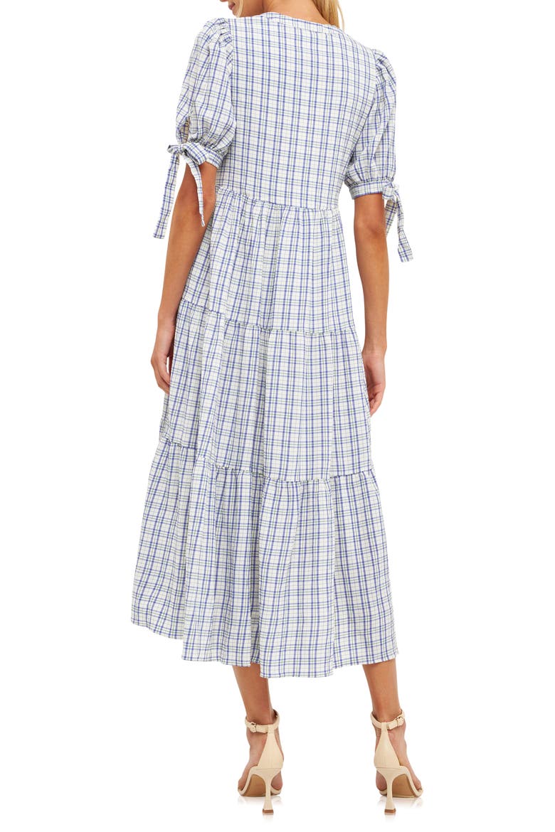 Plaid Tiered Midi Dress, Alternate, color, CREAM MULTI