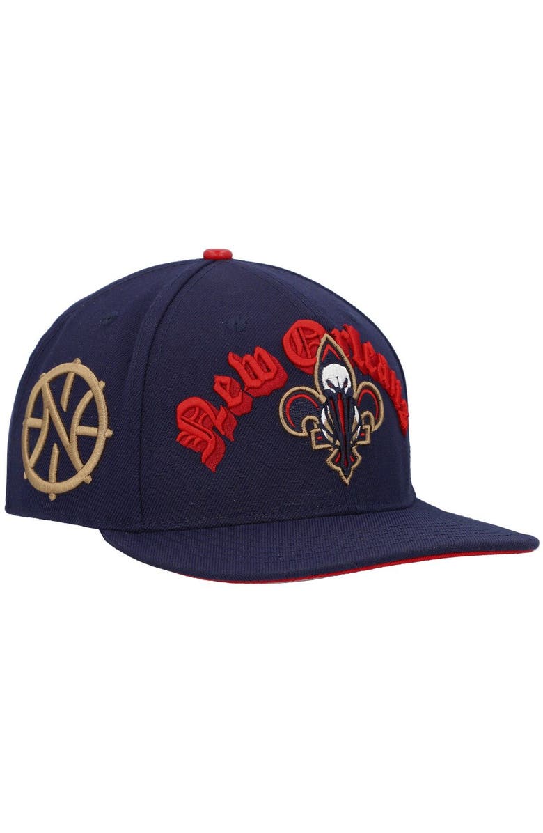 PRO STANDARD Men's Pro Standard Navy New Orleans Pelicans Old English Snapback Hat, Main, color, 