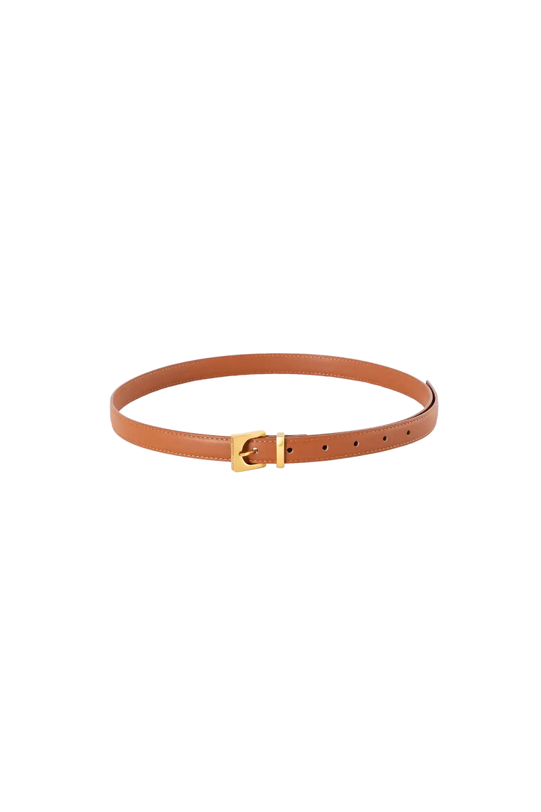 Cube Buckle Goldtone 20mm Leather Belt, Main, color, Caramel