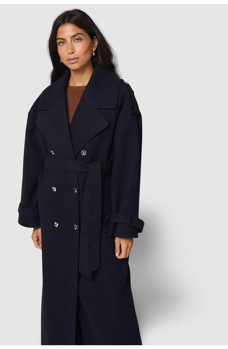 Wallis Wide Lapel Trench Coat, Alternate, color, Navy