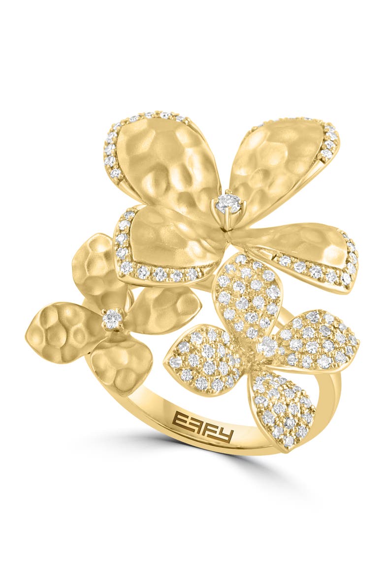 Diamond Flower Statement Ring in Yellow Gold, Main, color, Hematite and FW Blush Pearl