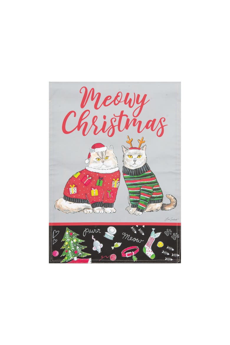 Meowy Christmas Flag, Main, color, Grey