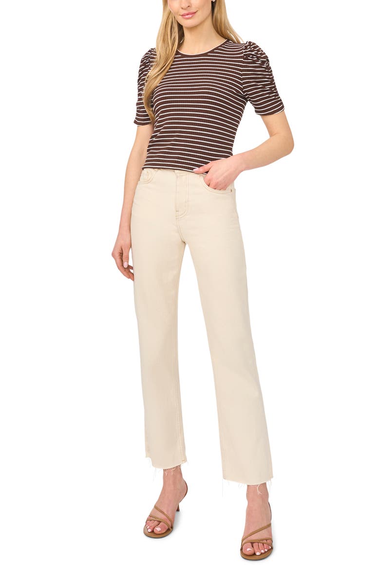 Puff Sleeve Stripe Tee, Alternate, color, CHICORY COFFEE