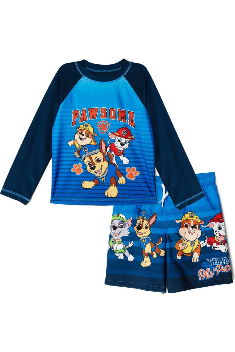 Swimwear 2-Piece Rash Guard and Trunks Set, Main, color, Paw Patrol Navy Blue