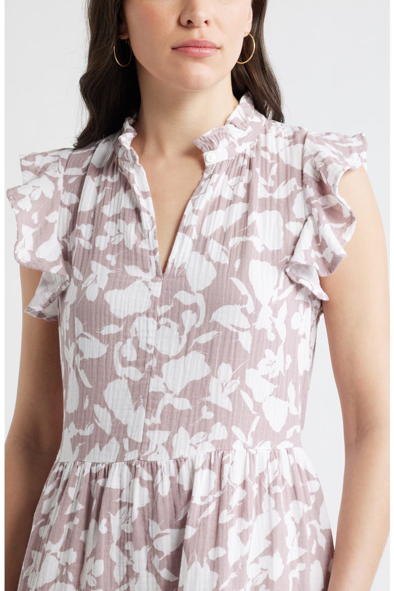 Floral Ruffle Gauze Dress, Alternate, color, PURPLE HERON SHADOWED TROPIC