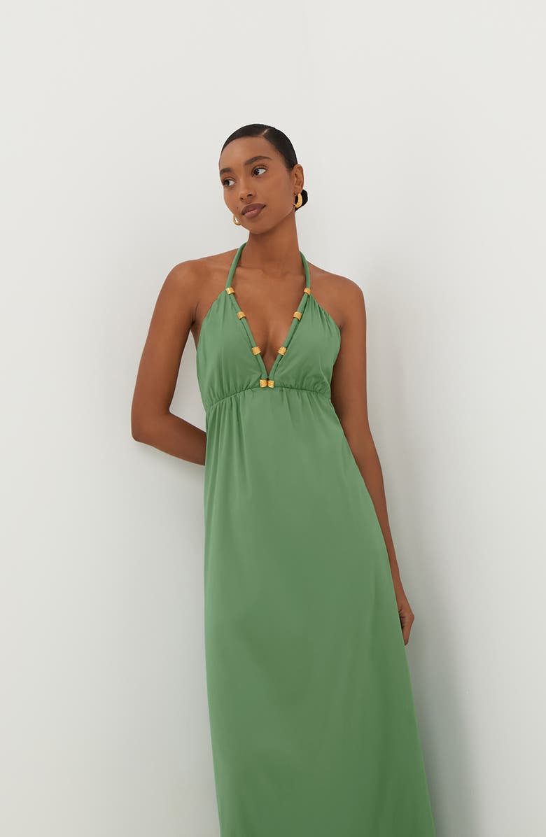 ViX Paula Hermanny Livie Cover-Up Halter Maxi Dress, Alternate, color, Green
