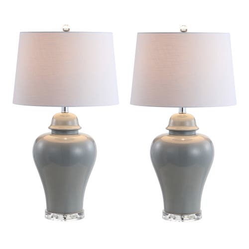 Jonathan Y Set Of 2 Winnie 27in Ceramic Urn Led Table Lamps In Gray