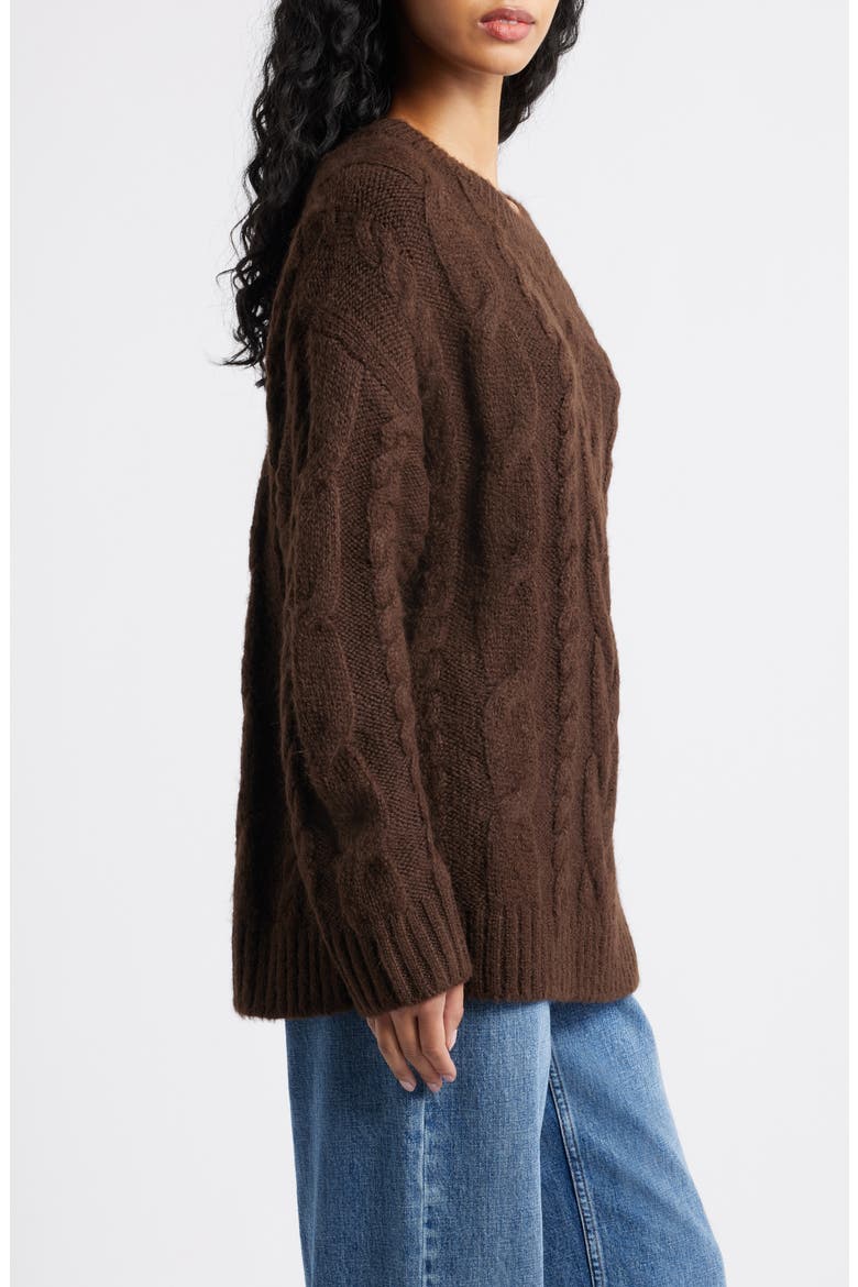 Oversize Cozy Cable Sweater, Alternate, color, BROWN COFFEE