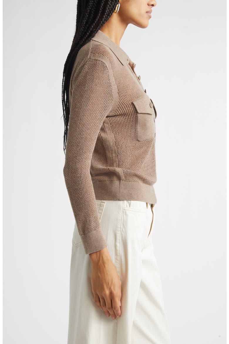 Carine Pointelle Polo Sweater, Alternate, color, MUSHROOM